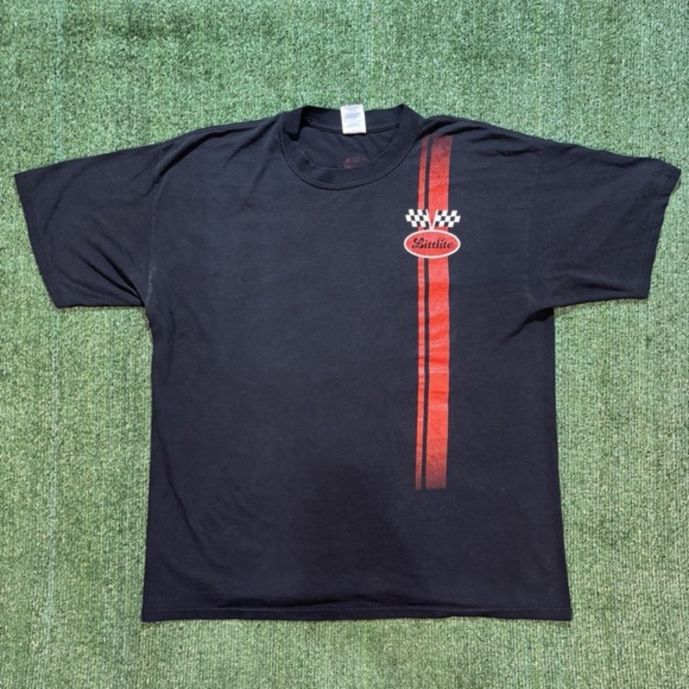 Gildan Littlite Graphic T-Shirt Mens XL Black Excellent‎ Racing Stripe Tee